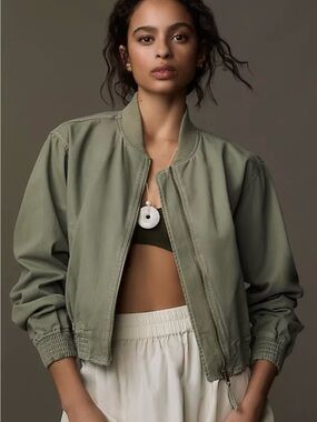 Pilcro Canvas Cropped Bomber Jacket